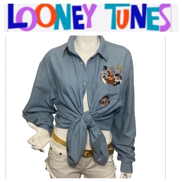 ‎Vintage 90's Looney Tunes denim unisex shirt - L - Picture 1 of 11